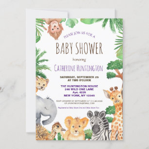 Invitación Libros de Baby Shower de animales salvajes para be