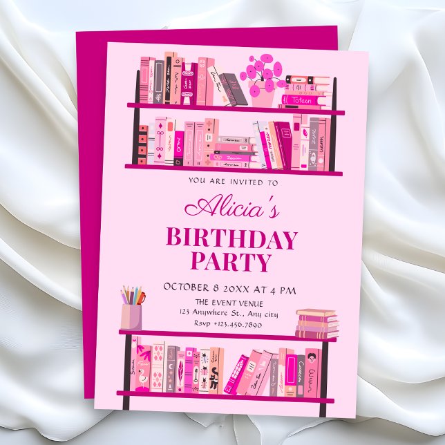 Invitación Libros de cumpleaños rosados juguetones (Subido por el creador)