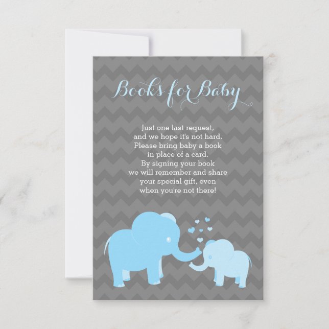 Invitación Libros De Elefantes Para Bebé Insertar Gris Azul (Anverso)