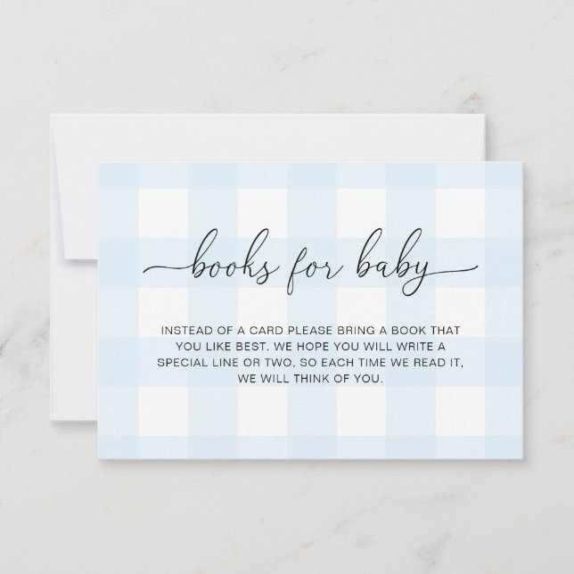 Invitación Libros De Gingham Azules Para Bebés (Anverso)