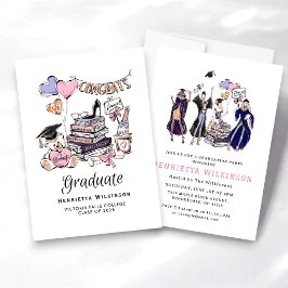 Invitación Libros de Graduado Dibujados a Mano Celebración de