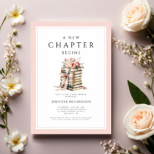 Invitación Libros de lazo rosa Un nuevo capítulo comienza Fie