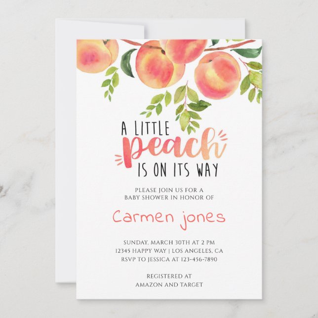 Invitación Libros de melocotón para baby shower (Anverso)