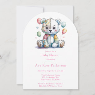 Invitación Libros de niña de patchwork cosido para bebé oso d