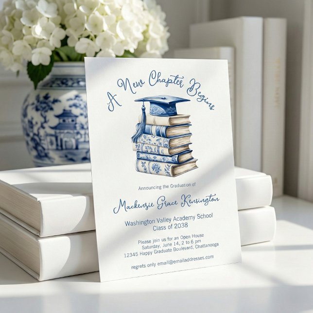 Invitación Libros de Toile Azul y Blanco Nuevo Capítulo de Gr (Subido por el creador)