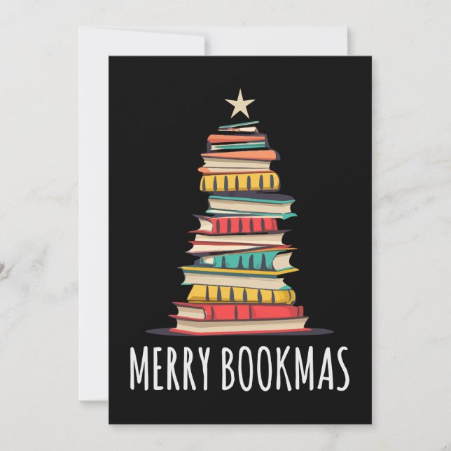 Invitación Libros del Árbol de Navidad Merry Bookmas (Anverso)