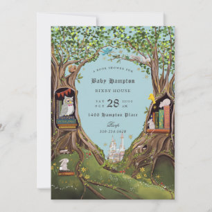 Invitación Libros fantásticos para Baby Shower Light Blue