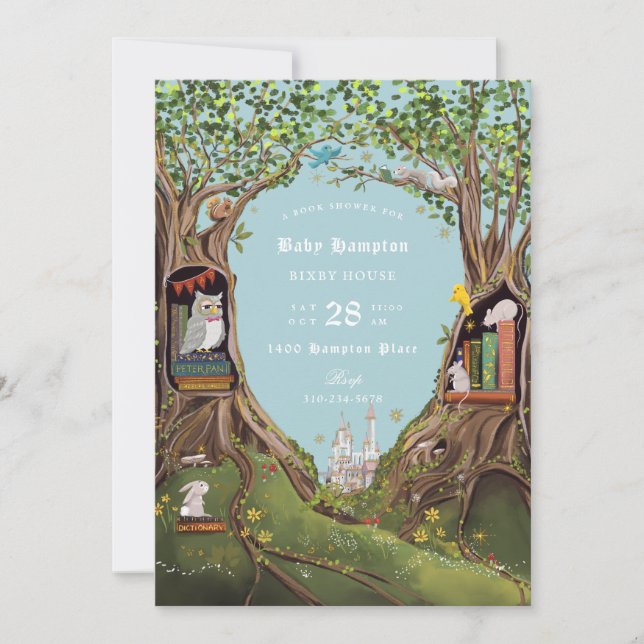 Invitación Libros fantásticos para Baby Shower Light Blue (Anverso)