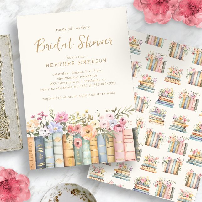 Invitación Libros Floral Nupcial (Books Floral Bridal Invitation
)