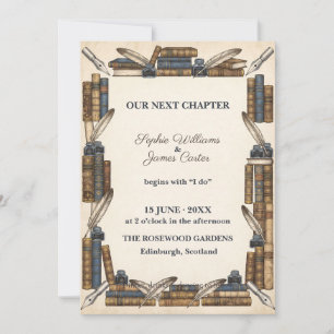 Invitación Libros Literarios Antiguos Biblioteca Pluma
