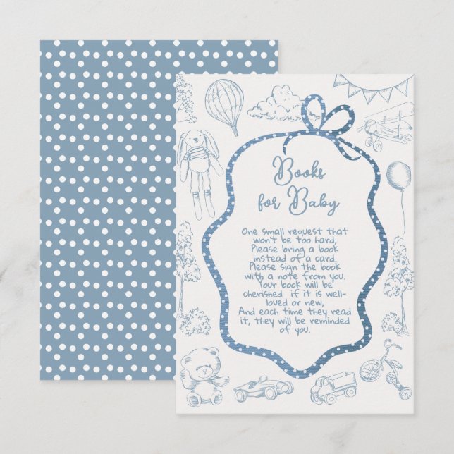 Invitación Libros modernos de tela de jouy para bebé (Anverso / Reverso)