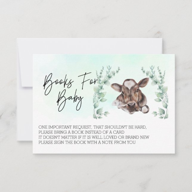 Invitación Libros para Baby Shower Cow Eucalyptus (Anverso)