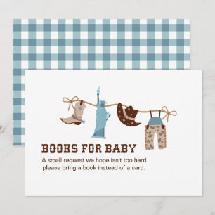 Invitación Libros para bebé de tema vaquero para baby shower 