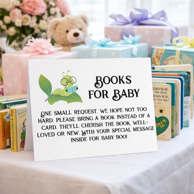 Invitación Libros para oruga bebé leyendo en una hoja (Subido por el creador)