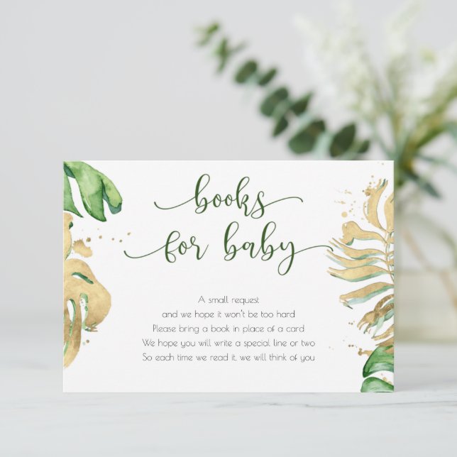 Invitación Libros Tropicales De Baby Shower De Oro Para Tarje (Anverso de pie)