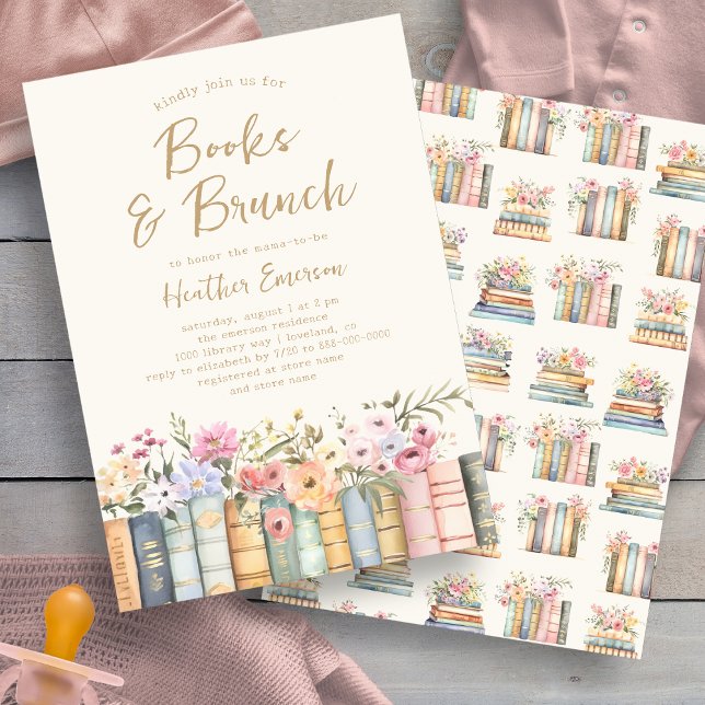 Invitación Libros y Baby Shower de Brunch (Books and Brunch Baby Shower Invitation By Painted Paperie)