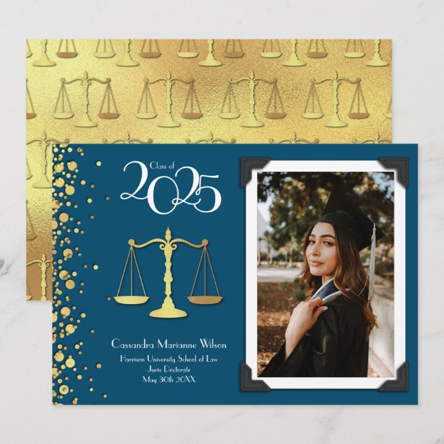 Invitación Licencia de Derecho Escuela de Oro Marina Azul (Anverso / Reverso)