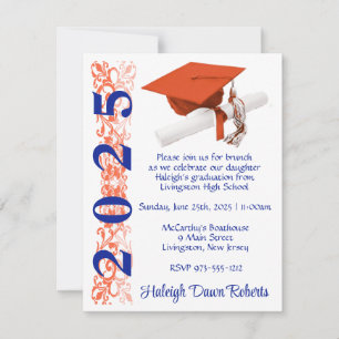 Invitación Licenciado en Cap & Diploma, Naranja y Royal Blue