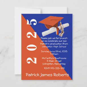 Invitación Licenciado en Cap & Diploma, Naranja y Royal Blue