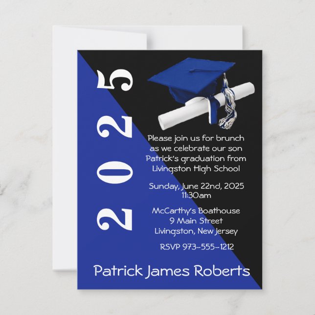Invitación Licenciado en Cap & Diploma, Royal Blue & Black Gr (Anverso)