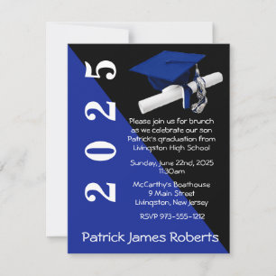 Invitación Licenciado en Cap & Diploma, Royal Blue & Black Gr