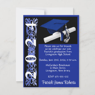 Invitación Licenciado en Cap & Diploma, Royal Blue & Black Gr