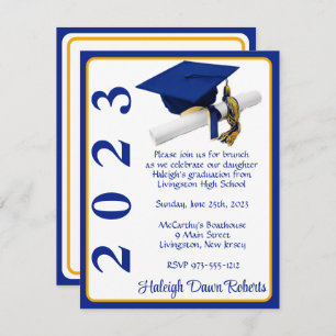 Invitación Licenciado en Cap & Diploma, Royal Blue & Gold