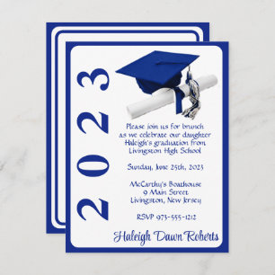 Invitación Licenciado en Capa y Diploma, Royal Blue & White