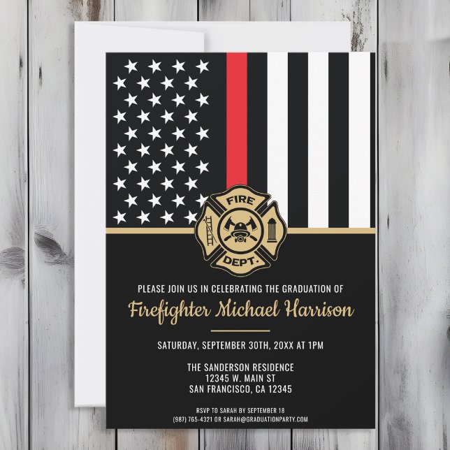 Invitación Licenciado en la Academia de Bomberos, hombre de l (Perfect invitation to invite guests to celebrate the new fire academy graduate in fire fighting!)