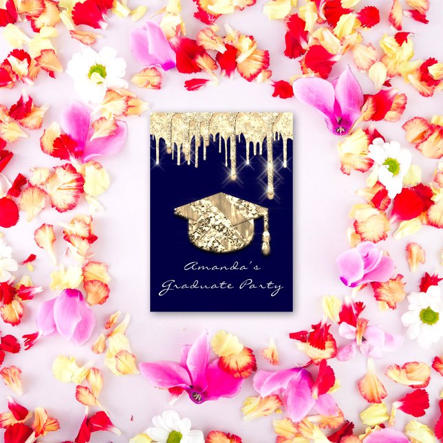 Invitación Licenciado en Oro Cap 3D Glam Blue Navy (Subido por el creador)