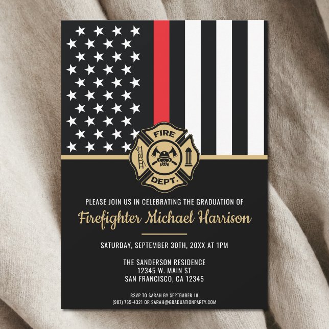 Invitación Licenciador de bomberos, hombre de la bandera roja (Firefighter Graduation Red Flag Fireman Invitation)