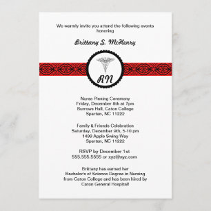 Invitación Licenciatura en Caduceus Invita a RN negro y rojo