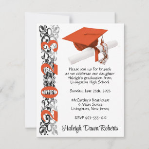 Invitación Licenciatura en Cap & Diploma, negro y Naranja