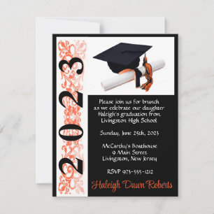 Invitación Licenciatura en Cap & Diploma, negro y Naranja