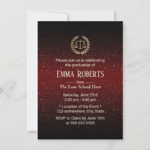 Invitación Licenciatura en Derecho Abogado rojo moderno de Bo