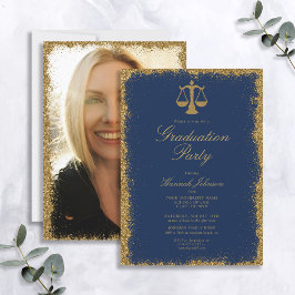 Invitación Licenciatura en Derecho de Purpurinas Azules y Oro