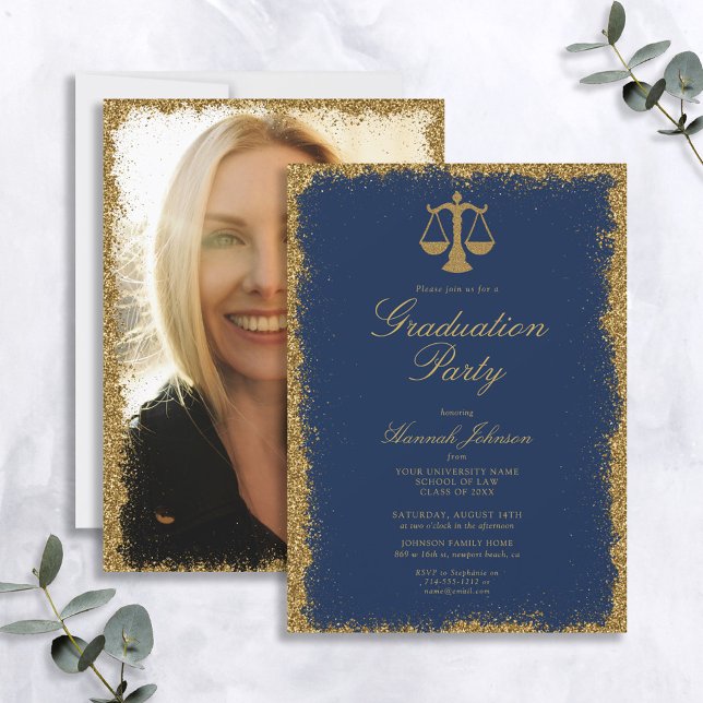 Invitación Licenciatura en Derecho de Purpurinas Azules y Oro (Subido por el creador)