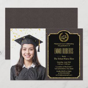 Invitación Licenciatura en Derecho Elegante Foto Marrón