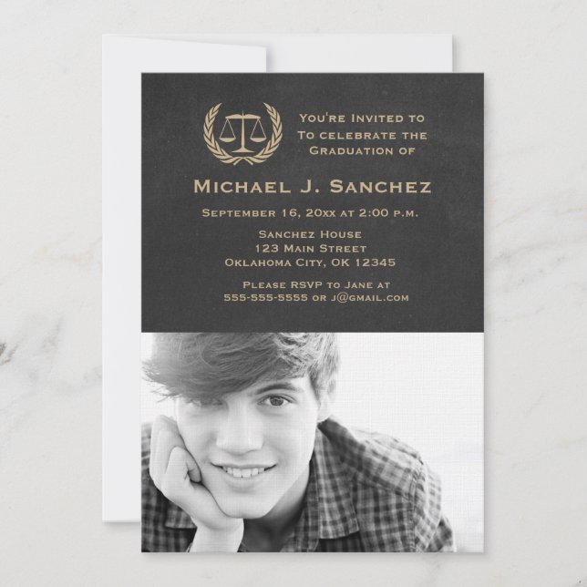 Invitación Licenciatura en Derecho en Chalkboard (Anverso)