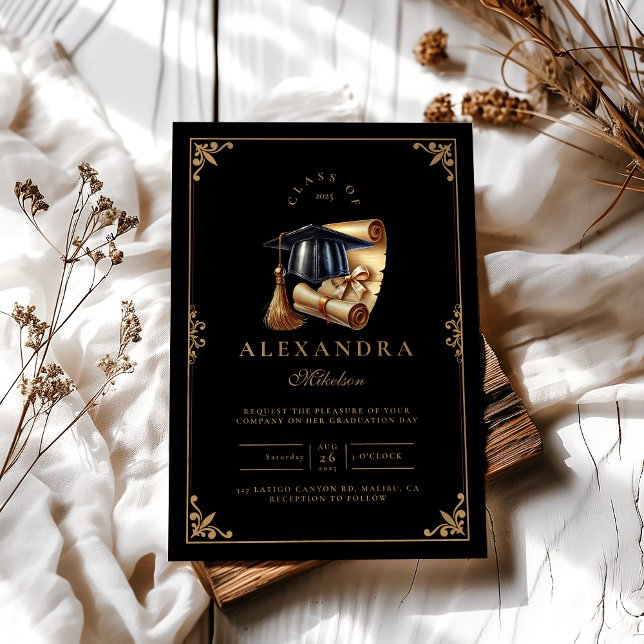 Invitación Licenciatura en Derecho Graduación Negra Moderna (Subido por el creador)