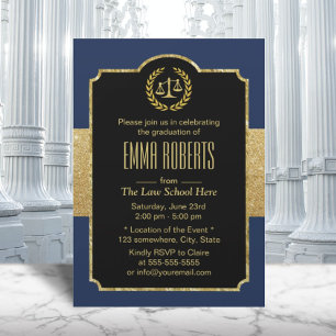 Invitación Licenciatura en Derecho Navy Abogado Azul y Oro