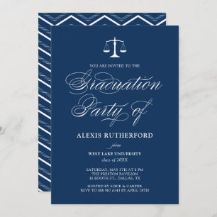 Invitación Licenciatura en Derecho Navy Blue Elegant Script