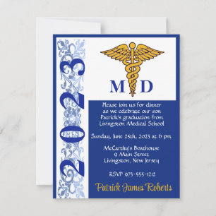 Invitación Licenciatura en Medicina Caduceus Blue & Gold