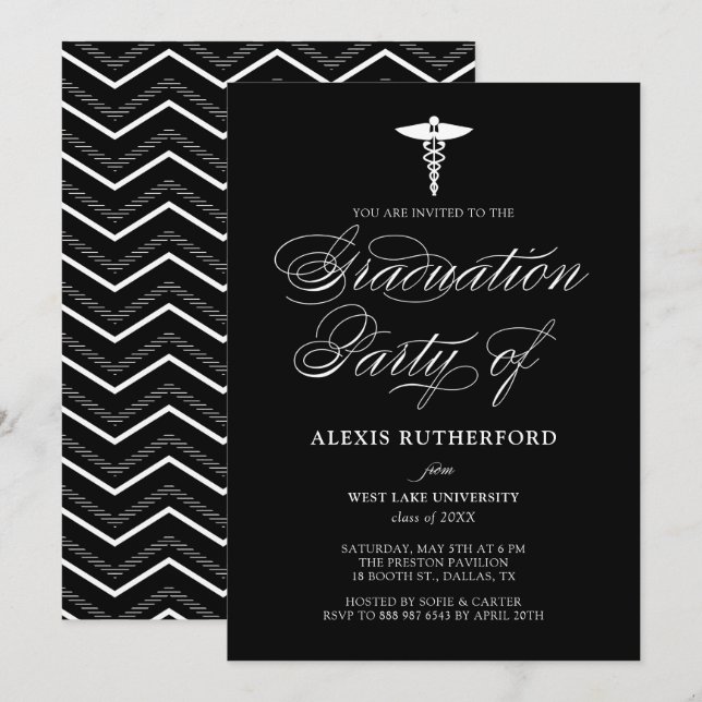 Invitación Licenciatura en Medicina de Navy Blue Elegant (Anverso / Reverso)