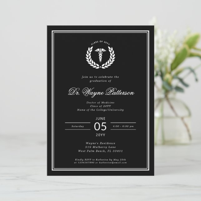 Invitación Licenciatura en Medicina Elegante y Minimalista (Anverso de pie)