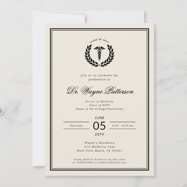 Invitación Licenciatura en Medicina Elegante y Minimalista (Anverso)