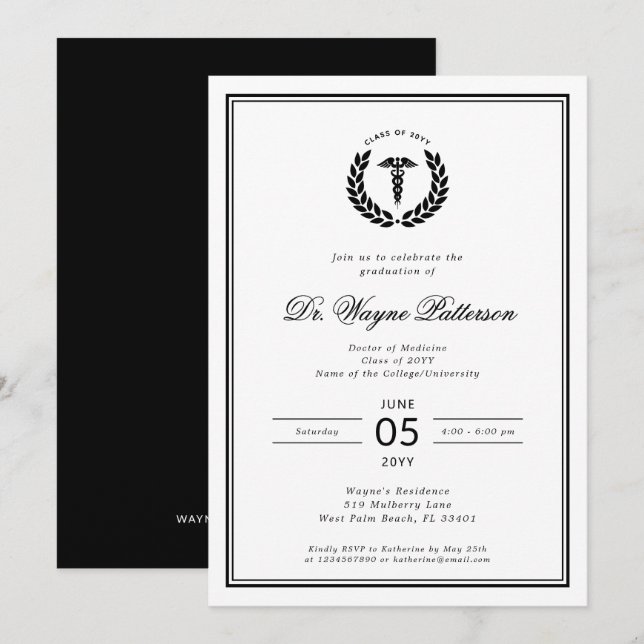 Invitación Licenciatura en Medicina Elegante y Minimalista (Anverso / Reverso)