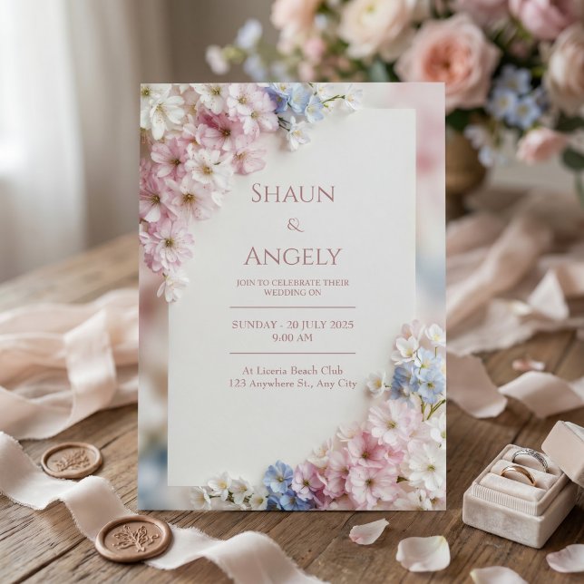 Invitación Lienzo Texturizado Rosa Azul Sakura Marco Boda (Subido por el creador)