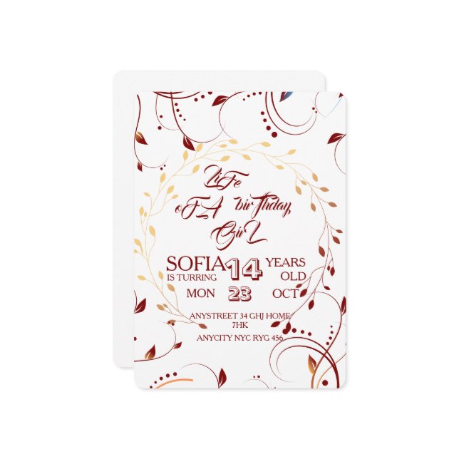 Invitación Life of a Birthday, Girl Invitation Digital, Showg (Anverso/Reverso In Situ)