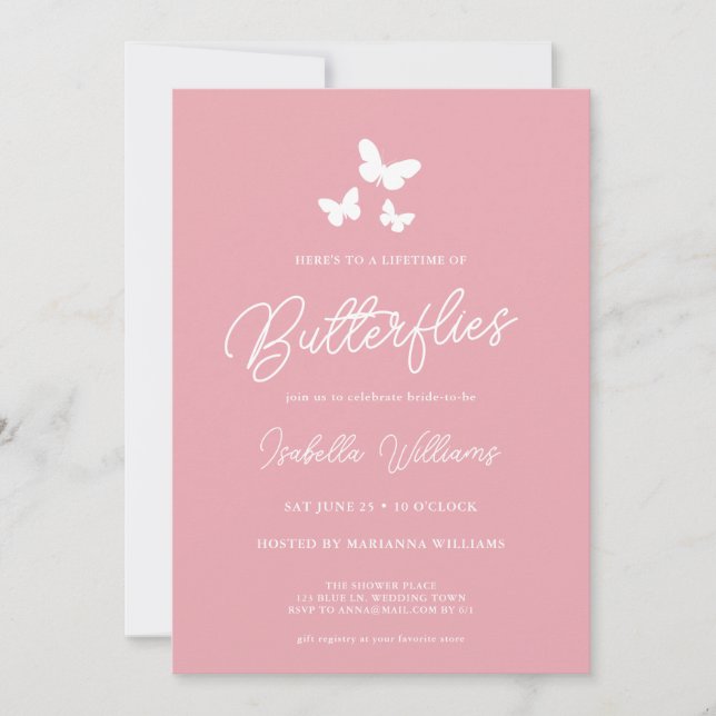 Invitación Lifetime of Butterflies Blush Pink Bridal Shower (Anverso)
